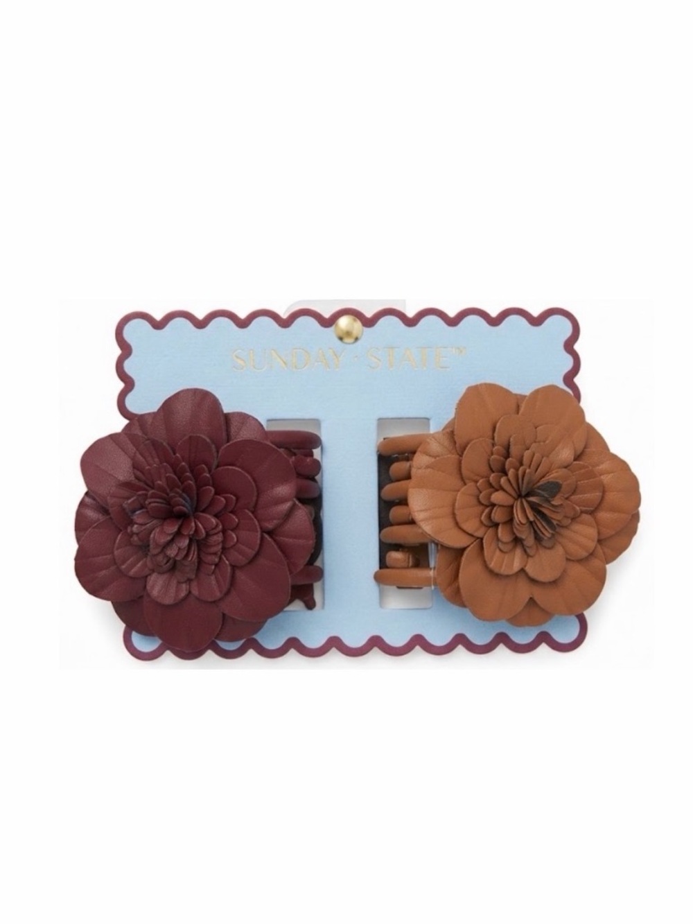 NWT ⚜️🌺⚜️ Sunday State Faux Leather Flower Hair Claw Clip Set